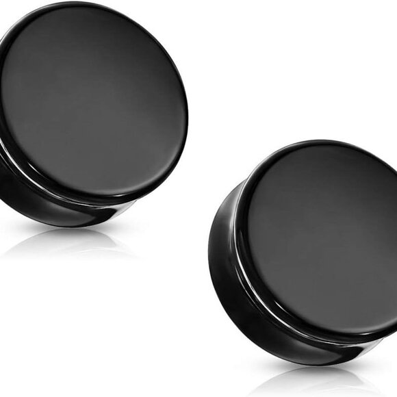 Natural Black Obsidian Stone Double Flared Plug Gauges Pair 8GA to 2 - Picture 1 of 6